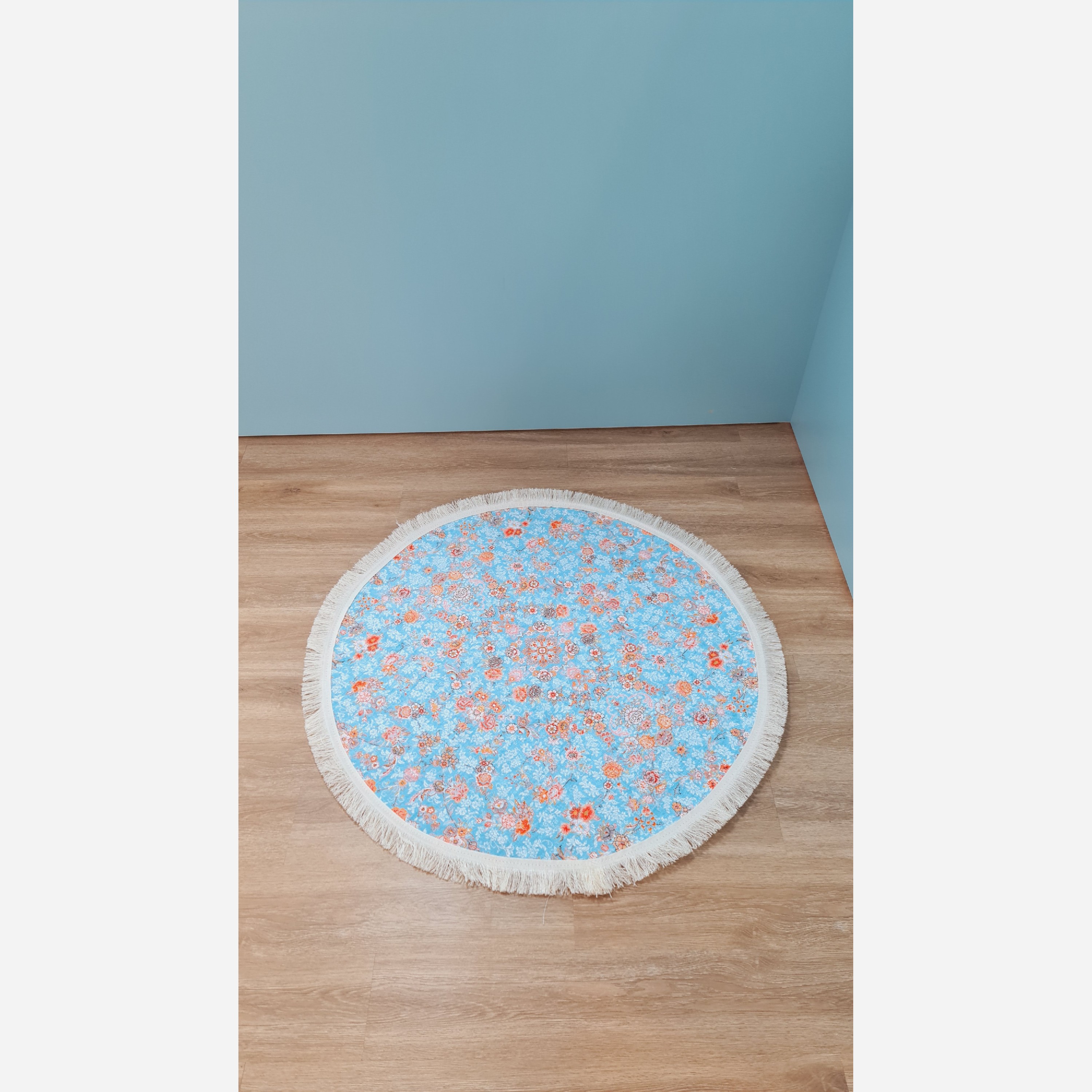 فرش مخمل آبی طرح ابریشمی استُپ دار (ابعاد سفارشی) (پس کرایه)