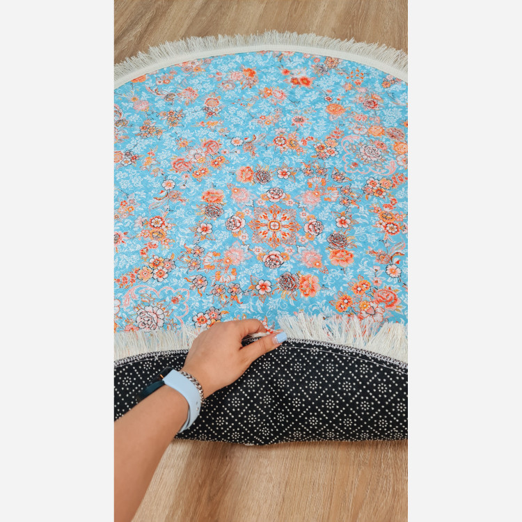 فرش مخمل آبی طرح ابریشمی استُپ دار (ابعاد سفارشی) (پس کرایه)