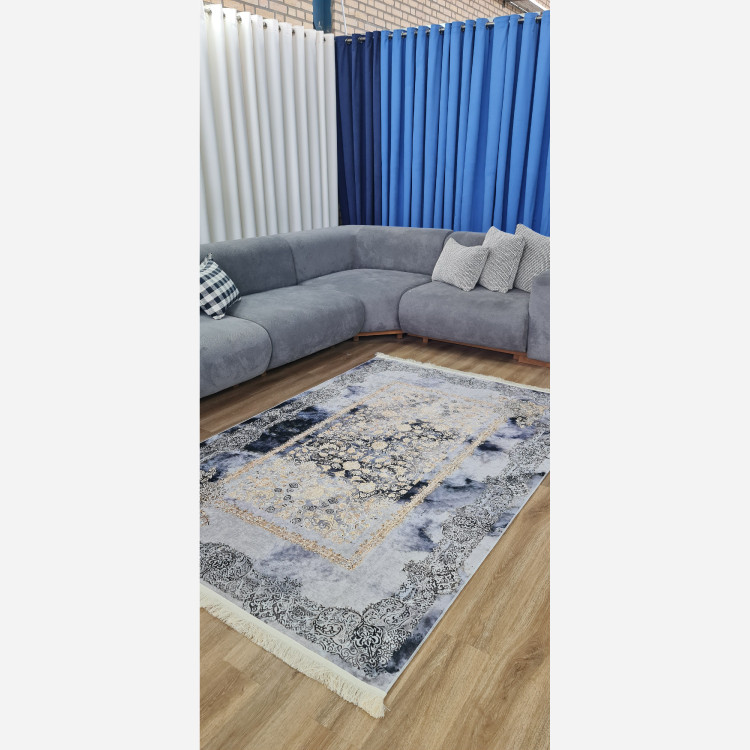 فرش طوسی سرمه ای مدرن جنس مخمل تُرک استُپ دار ابعاد دلخواه (پس کرایه)