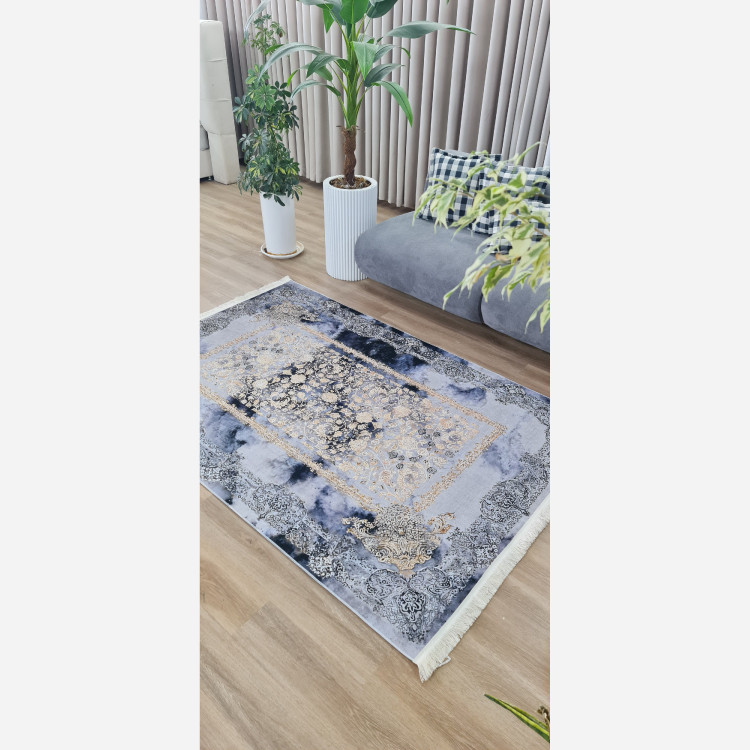 فرش طوسی سرمه ای مدرن جنس مخمل تُرک استُپ دار ابعاد دلخواه (پس کرایه)