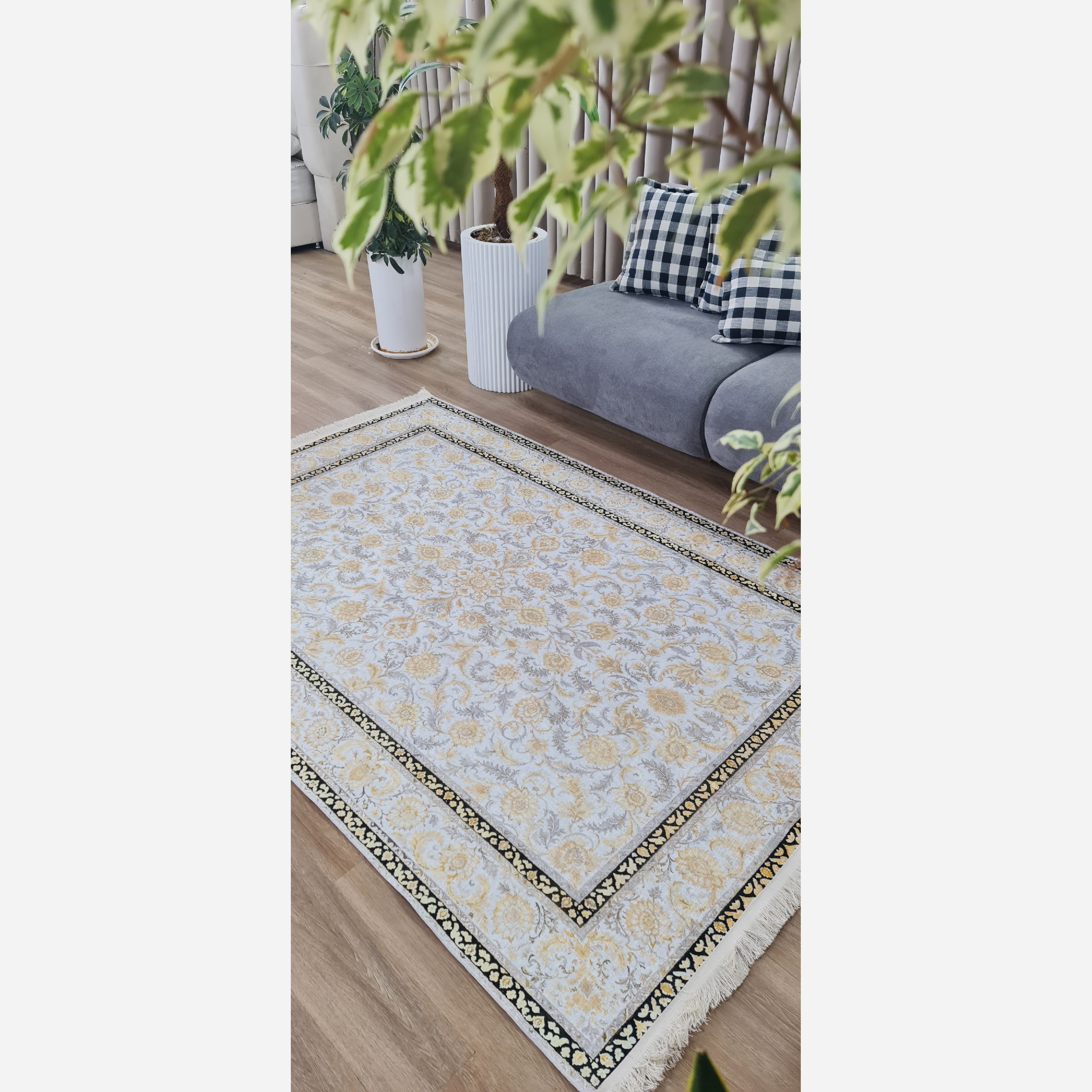 فرشینه خاکستری طلایی مدرن مخمل تُرک استُپ دار u10 ابعاد دلخواه (پس کرایه)
