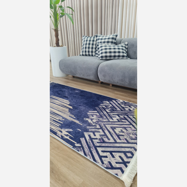 فرشینه سرمه ای مدرن جنس مخمل تُرک استُپ دار ابعاد دلخواه (پس کرایه)