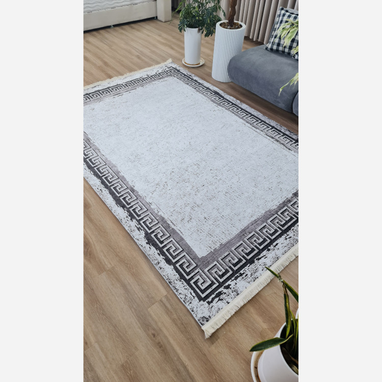 فرش خاکستری مدرن جنس مخمل استُپ دار (اصلا سُر نمیخوره) (پس کرایه)