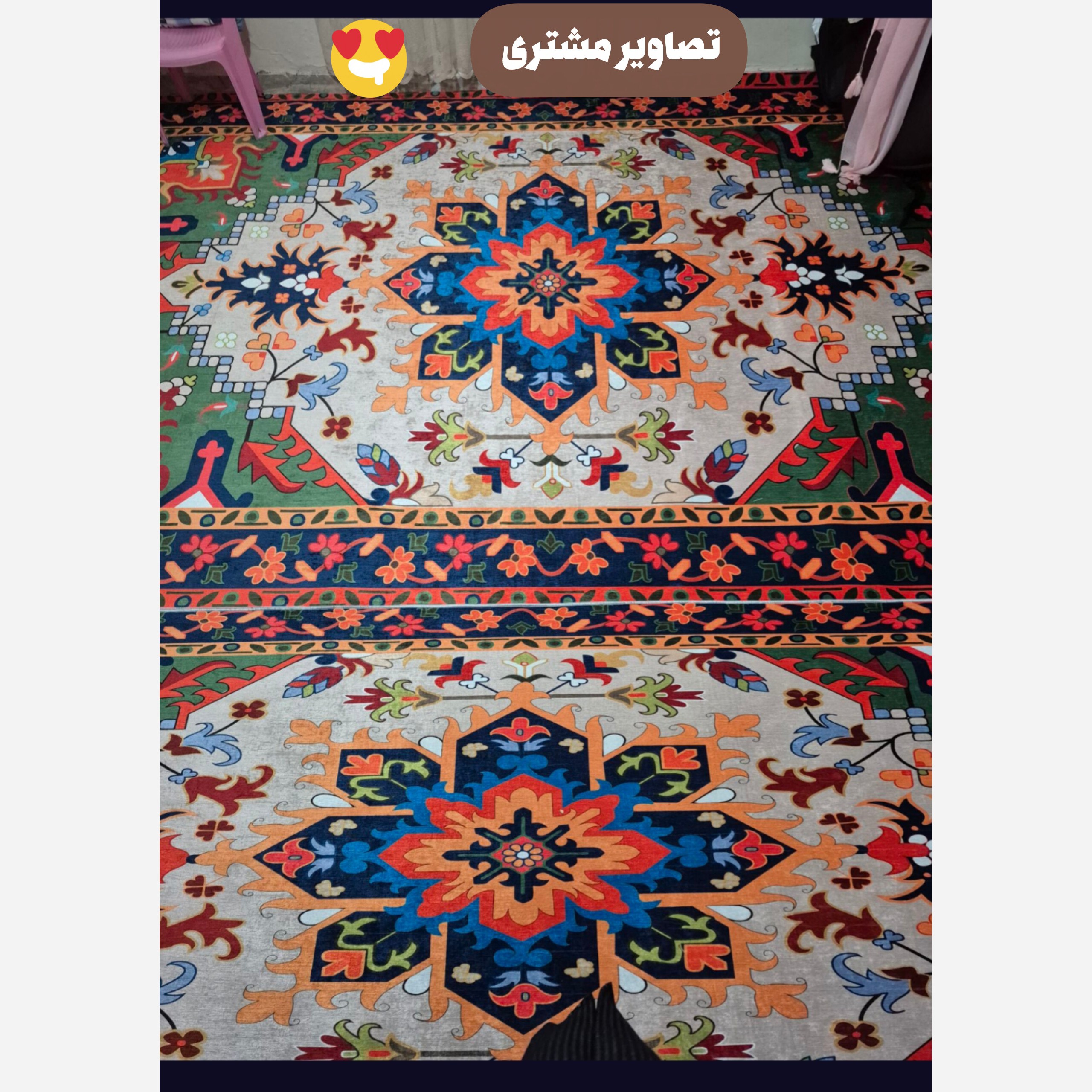 فرشینه مخمل لاکی طرح سنتی استُپ دار (ابعاد دلخواه) O138 (پس کرایه)