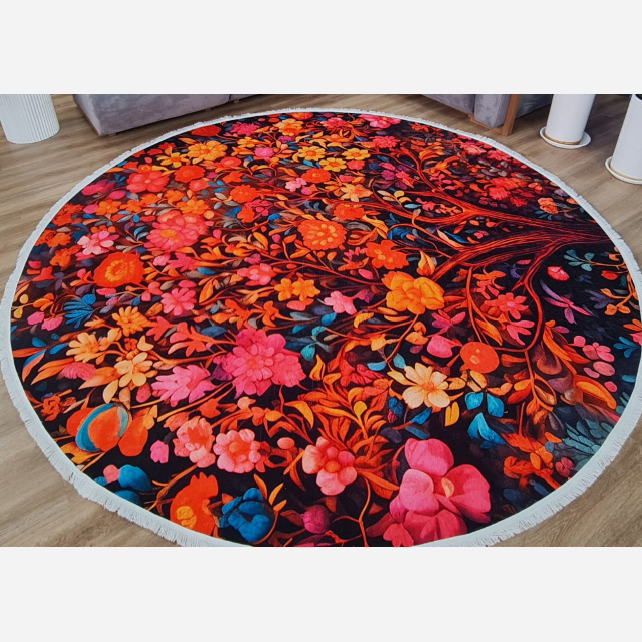 فرشینه مخمل مدرن دایره ای استُپ دار (اصلا لیز نمیخوره) a041 (پس کرایه)