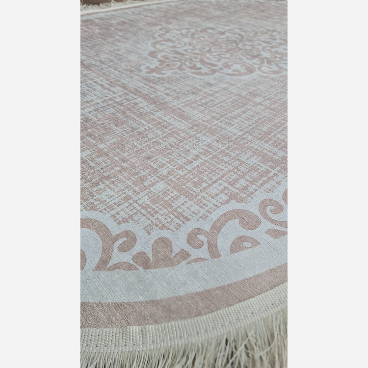 فرشینه بیضی مخمل کرم کم رنگ استُپ دار (اصلا سُر نمیخوره) b26 (پس کرایه)