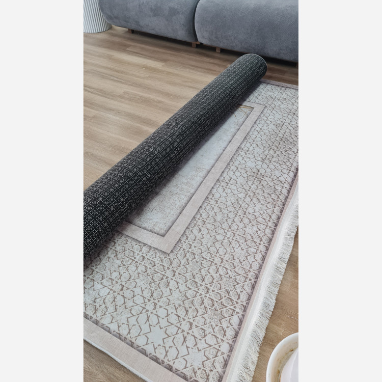 فرشینه مخمل مدرن طرح پَر طلایی استُپ دار (ابعاد سفارشی) h406 (پس کرایه)