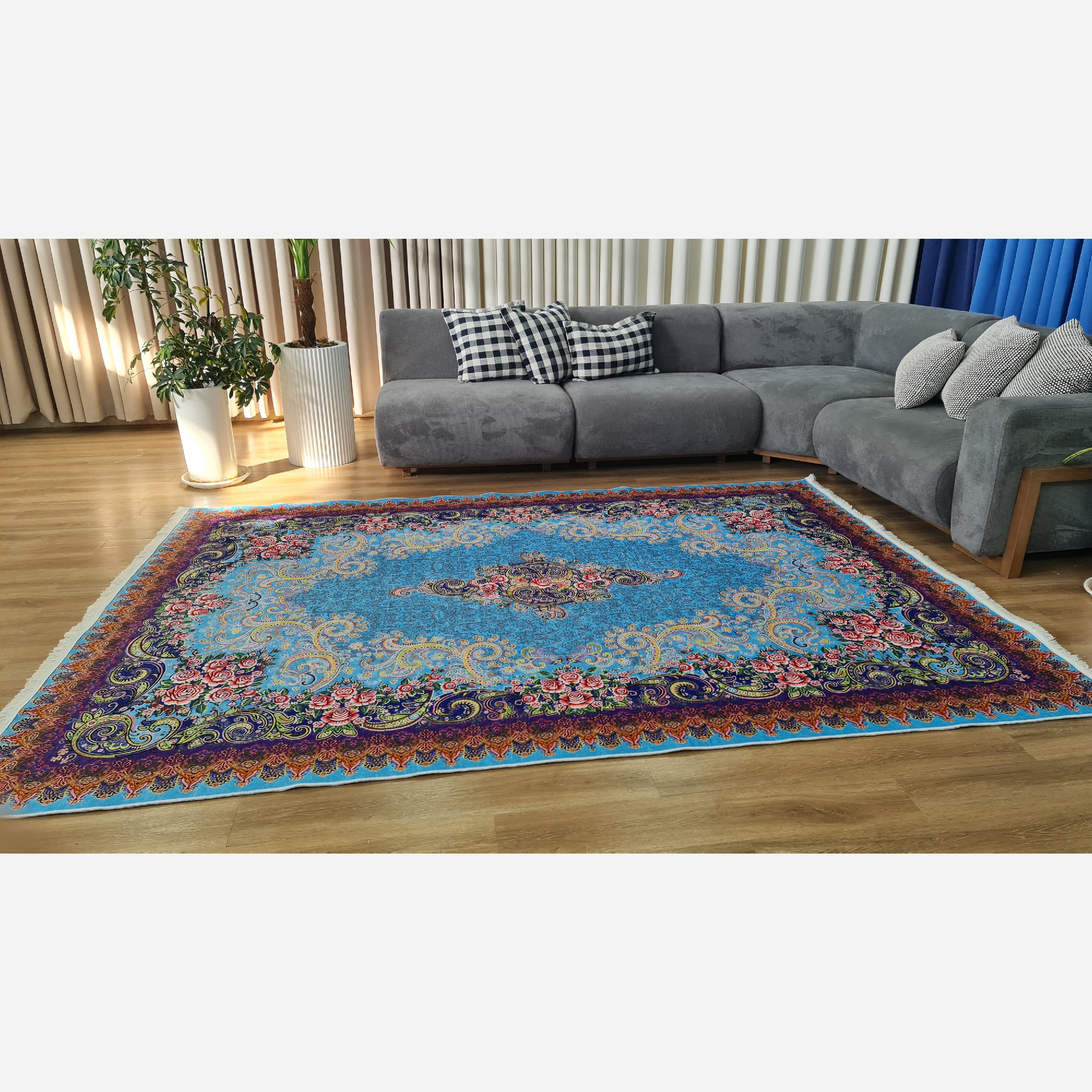 فرش مخمل مدرن طرح ابریشم استُپ دار (اصلا لیز نمیخوره) a084 (پس کرایه)