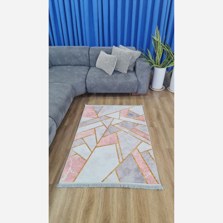 فرشینه مخملی طرح هندسی استُپ دار (اصلا لیز نمیخوره) h275 (پس کرایه)