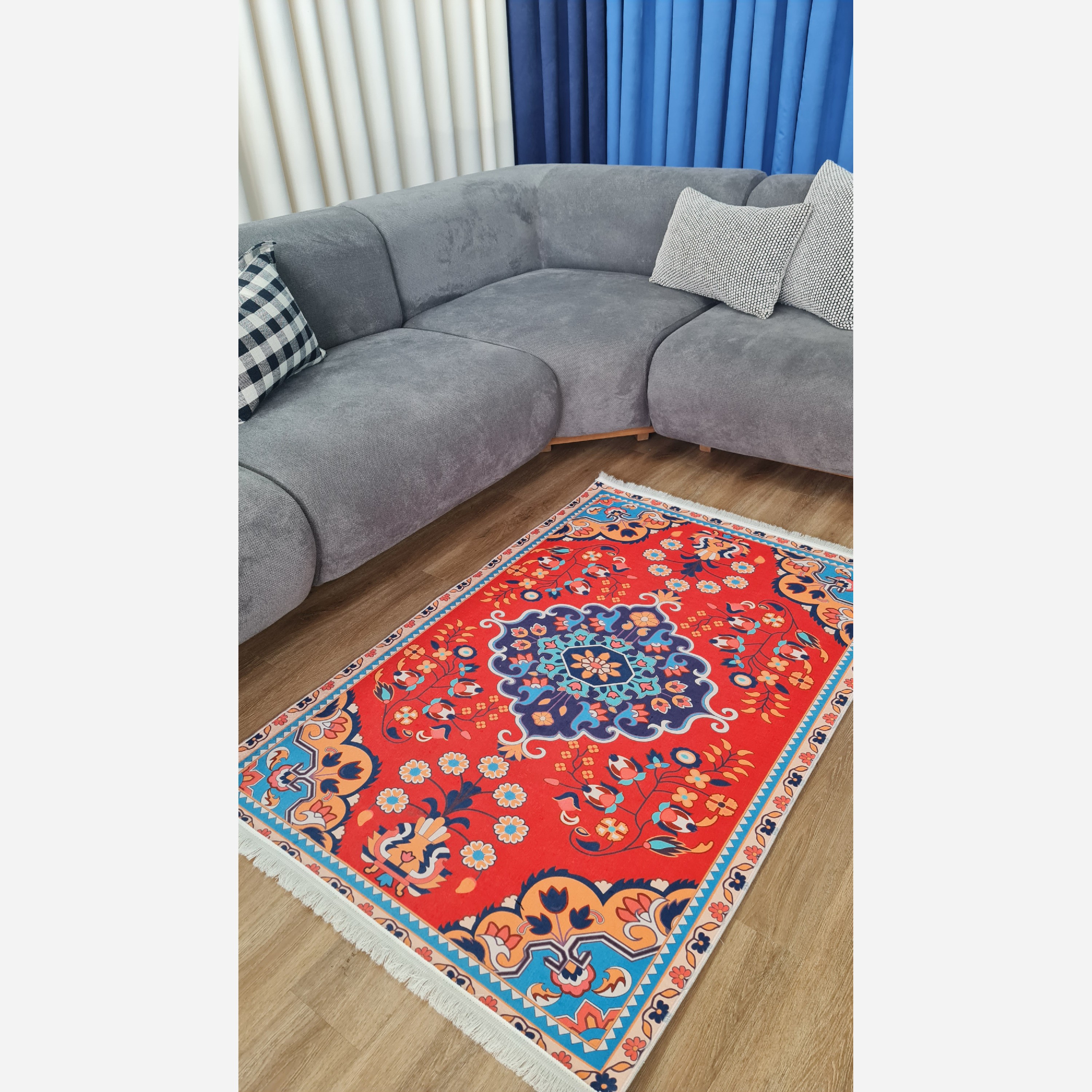 فرش مدرن طرح ابریشمی استُپ دار (اصلا لیز نمیخوره) رویه مخمل (پس کرایه)