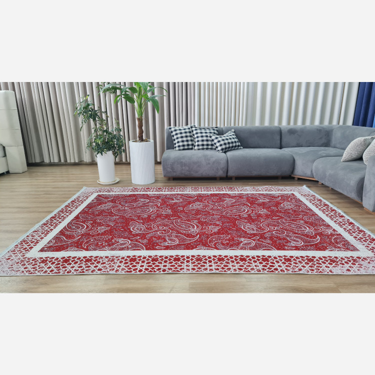 فرشینه مدرن آلبالویی جنس رویه مخمل هازان ترک (پس کرایه)