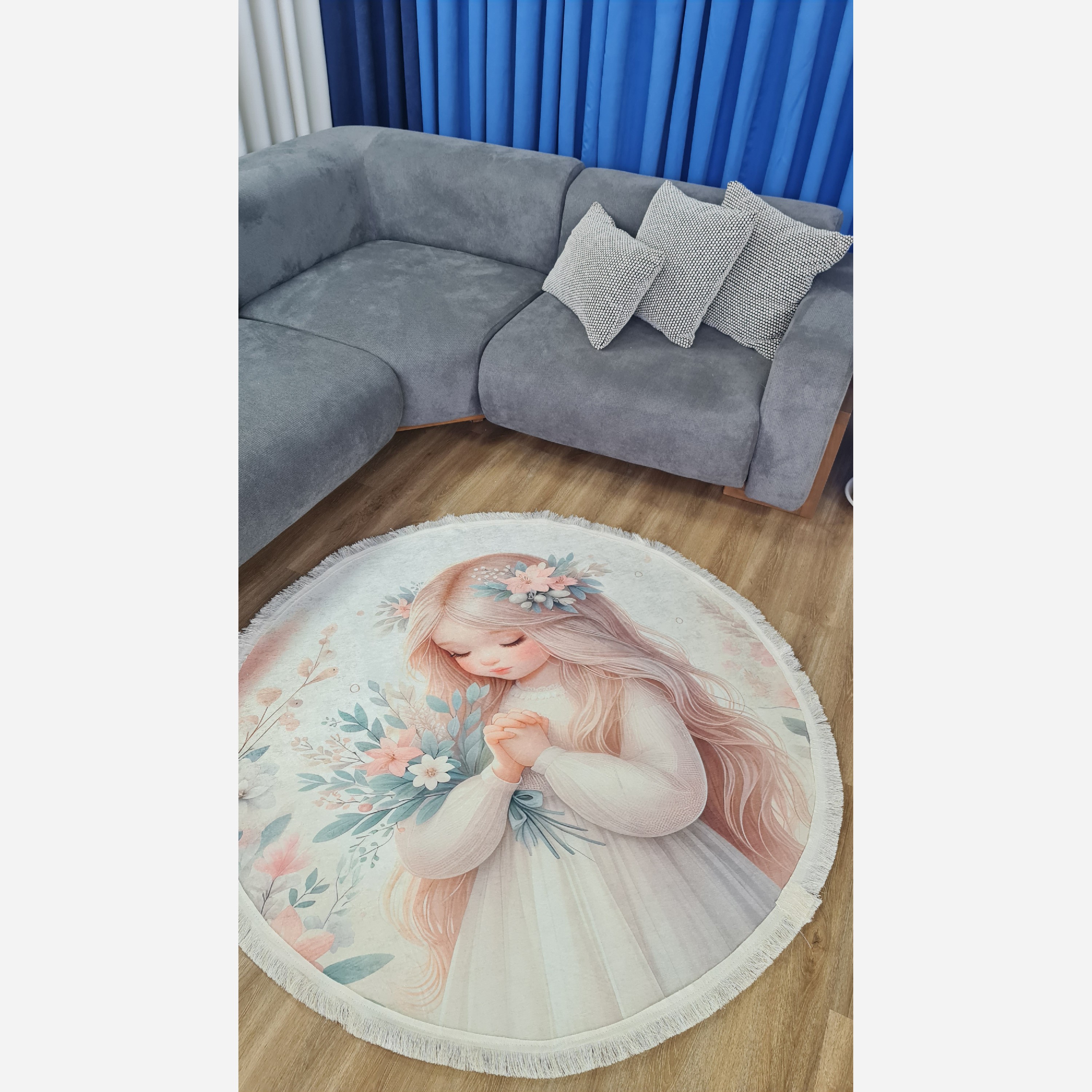 فرشینه مدرن دایره ای استُپ دار (اصلا لیز نمیخوره) رویه مخمل (پس کرایه)
