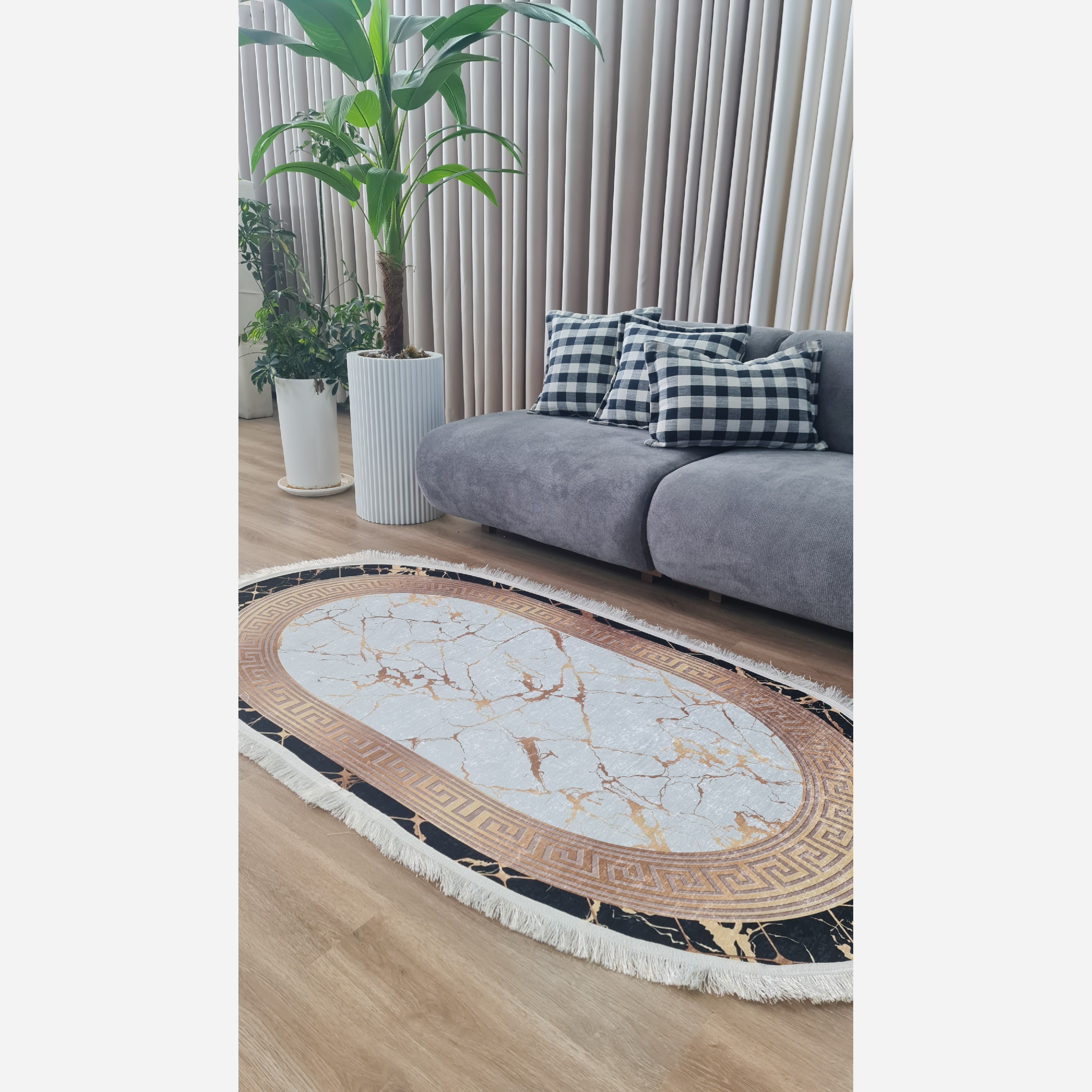 فرشینه بیضی مدرن طرح جدید جنس رویه مخمل هازان ترک (پس کرایه)