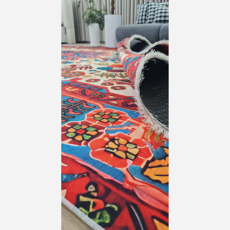 خرید فرش مخمل سنتی قرمز لاکی استُپ دار (ابعاد دلخواه) (پس کرایه)