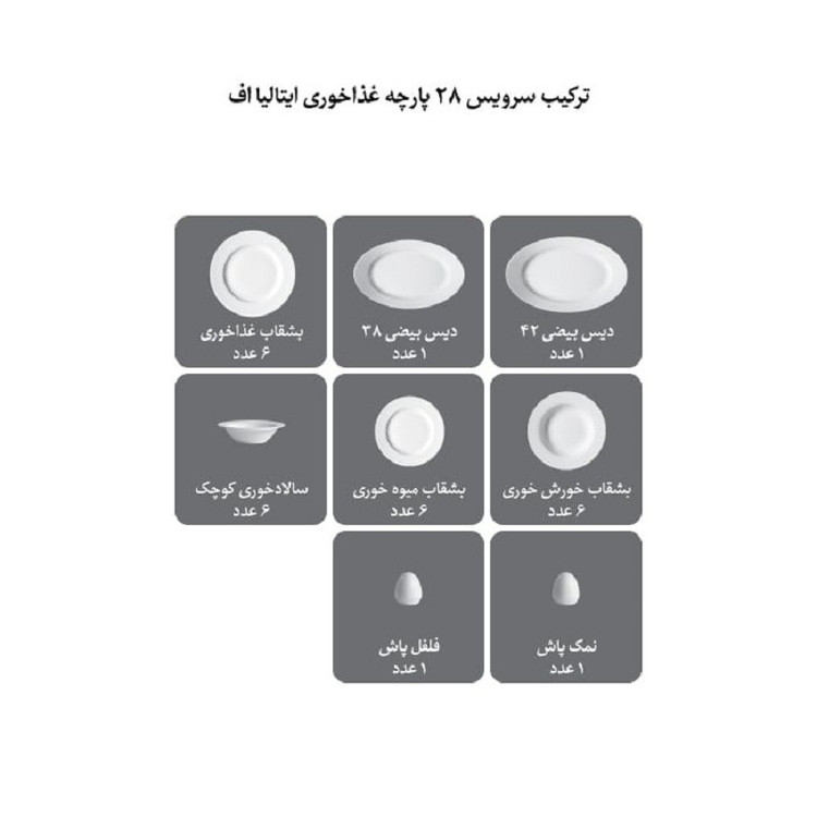سرویس غذاخوری چینی زرین 6 نفره 28 پارچه کوئین طلایی درجه عالی