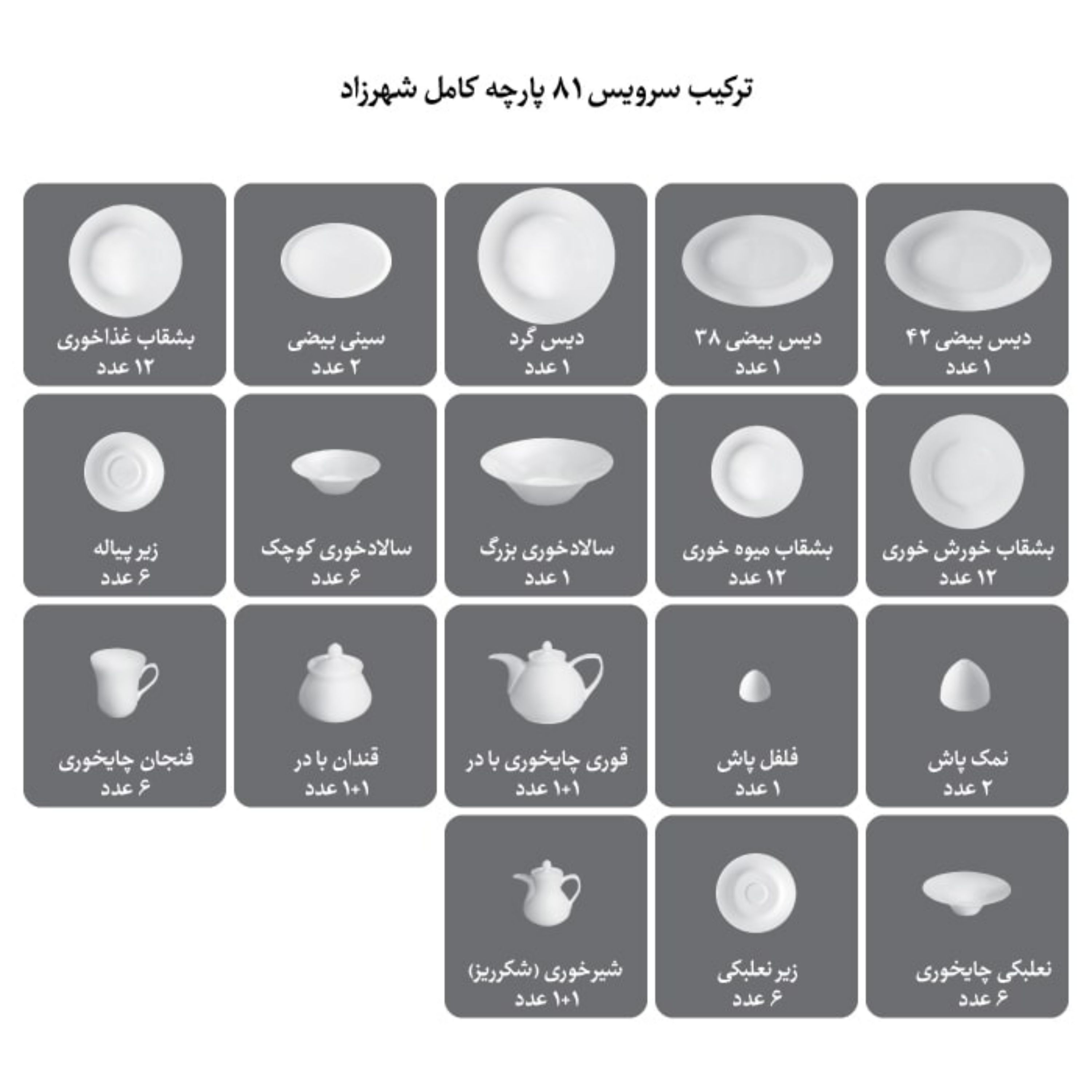 سرویس چینی زرین 12 نفره 81 پارچه هانیکام درجه یک
