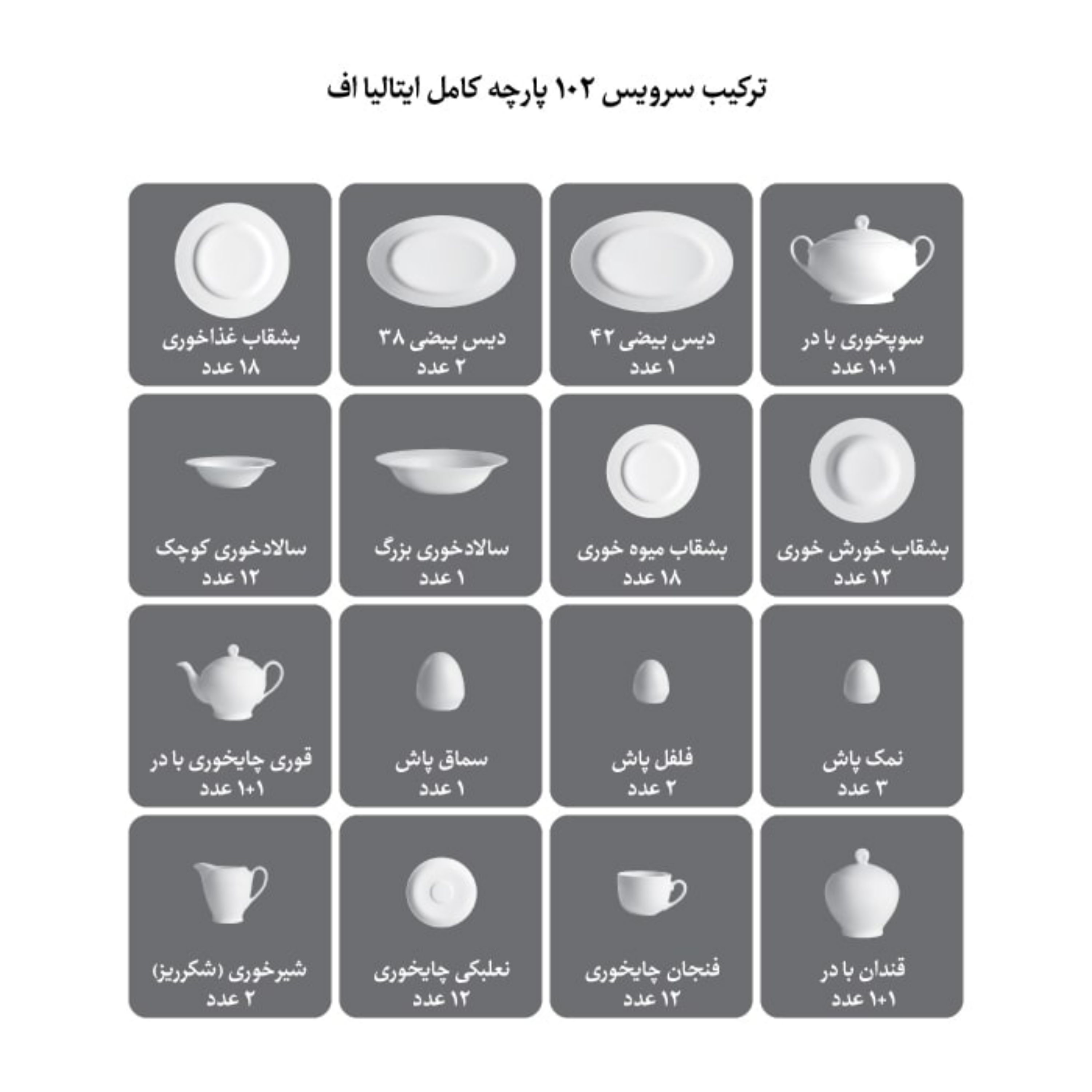 سرویس چینی زرین 12 نفره 102 پارچه سیلور لاینر درجه یک
