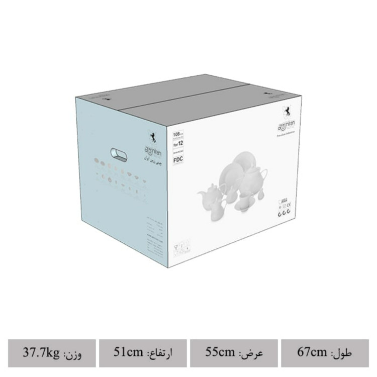 سرویس چینی زرین 12 نفره 108 پارچه ژئومتریکال نقره ای درجه عالی
