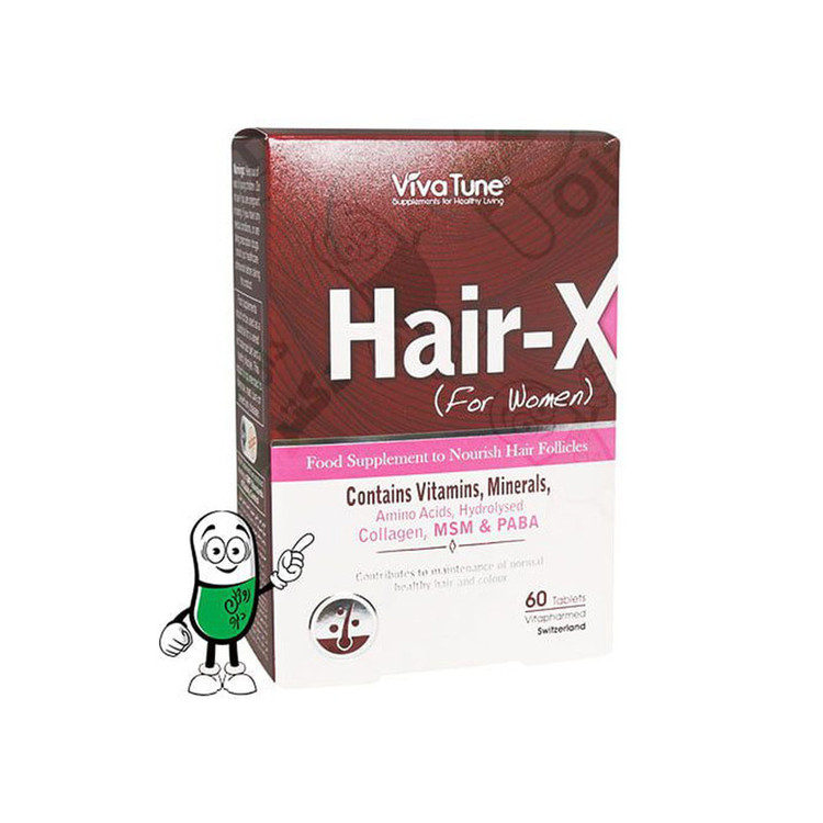 مکمل غذایی تقویت و حفظ سلامت مو بانوان ویوا تون مدل Hair-X با کلاژن هیدرولیز شده، ویتامینها، آمینو اسید، بیوتین، روی، سلنیوم، MSM و PABA، تغذیه عمیق فولیکول و تقویت ریشه مو، بسته 60 عددی