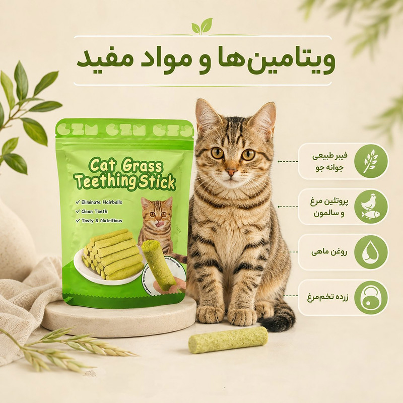 تشویقی گربه بالغ سی زد ام مدل Cat Grass Teething Stick طعم مرغ وزن 30 گرم