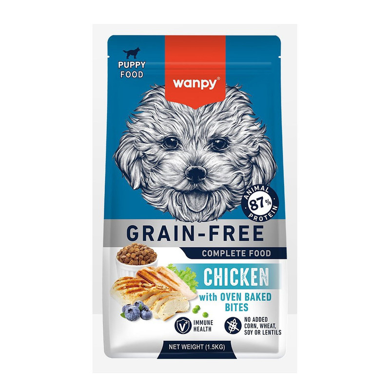 غذا خشک سگ پاپی ونپی مدل GRAINFREE طعم مرغ وزن 1.5 کیلوگرم