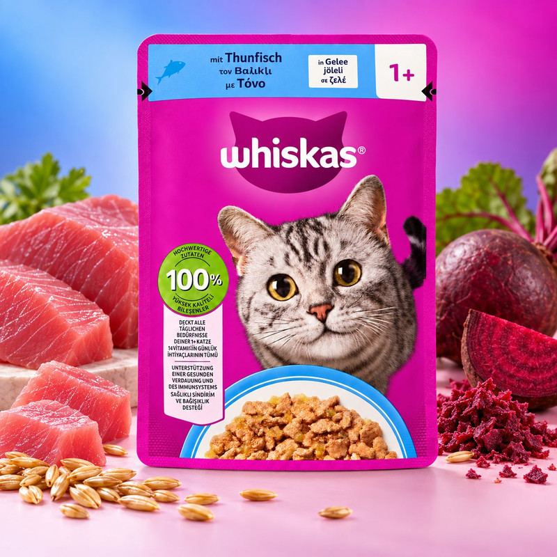 پوچ گربه بالغ ویسکاس مدل ژلی طعم ماهی تن وزن 85 گرم