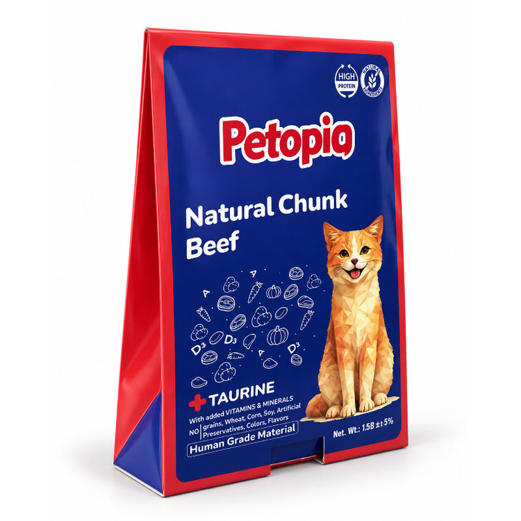 پوچ گربه پتوپیا مدل Natural Chunk طعم گوشت گاو وزن ۱۸۵ گرم