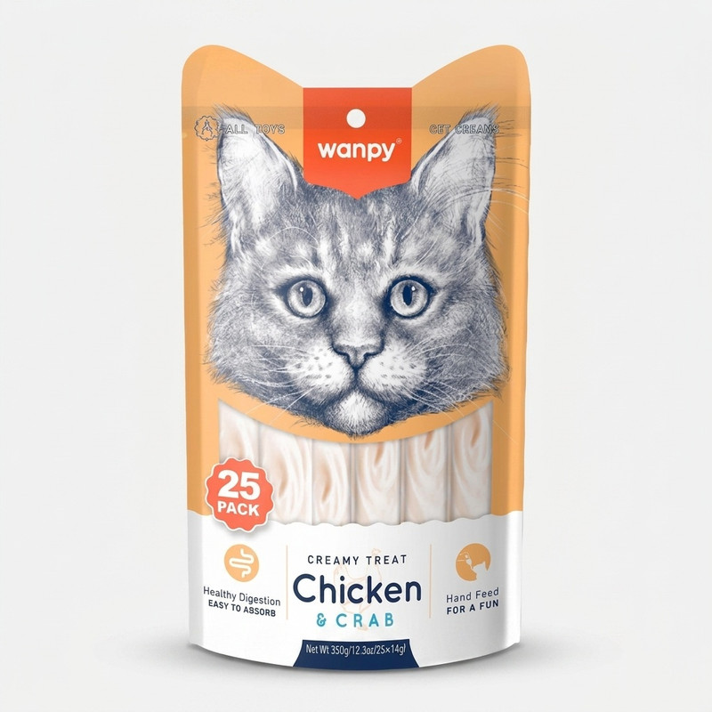 بستنی گربه ونپی مدل Creamy Treat طعم مرغ و خرچنگ وزن 350 گرم