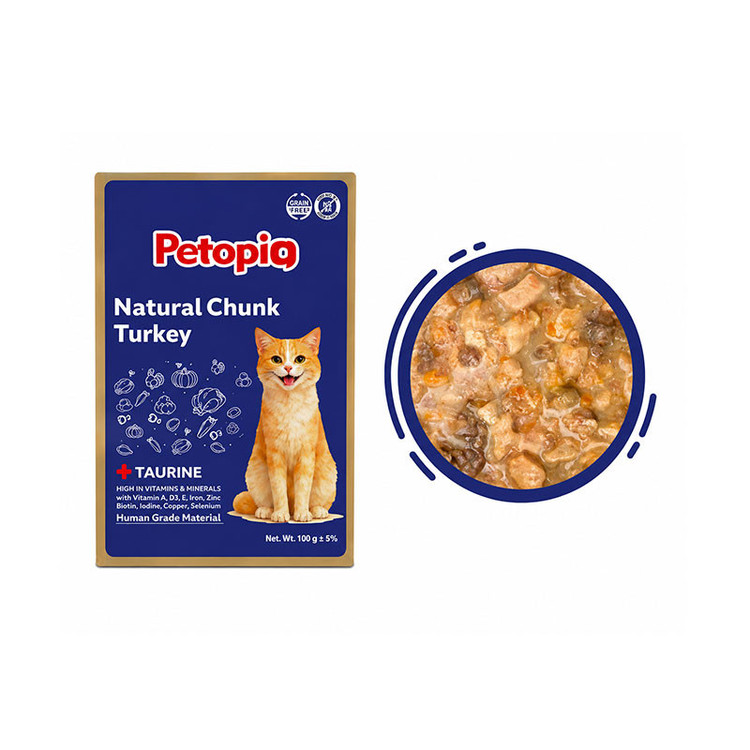پوچ گربه پتوپیا مدل Natural Chunk طعم بوقلمون وزن ۱۸۵ گرم