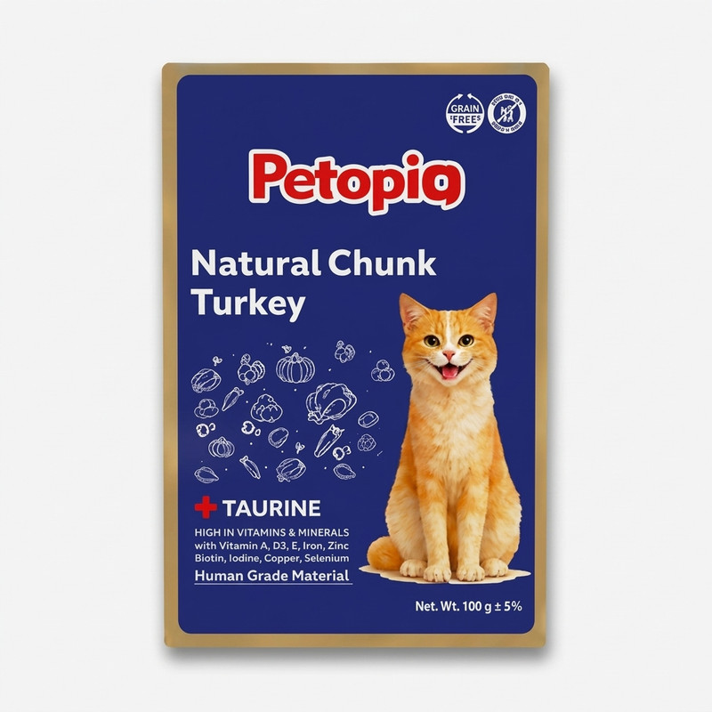 پوچ گربه پتوپیا مدل Natural Chunk طعم بوقلمون وزن ۱۸۵ گرم
