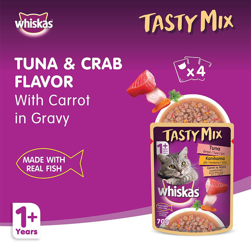 پوچ گربه ویسکاس مدل Tasty Mix Gravy طعم خرچنگ وزن 280 گرم بسته 4 عددی