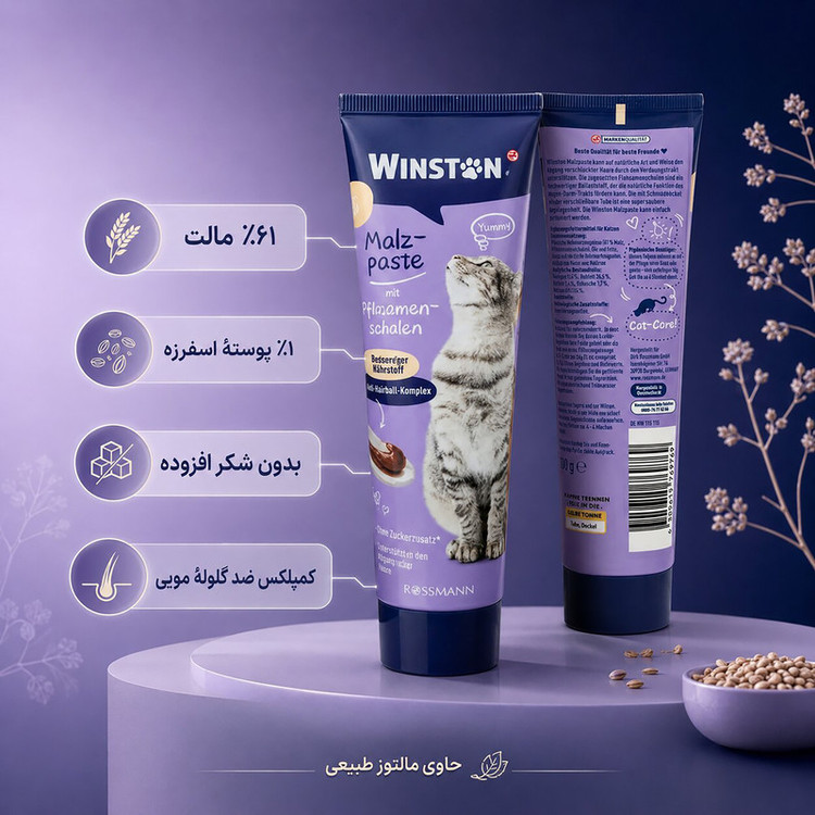 خمیر مالت گربه بالغ وینستون مدل آنتی هیربال وزن 300 گرم مجموعه 3 عددی