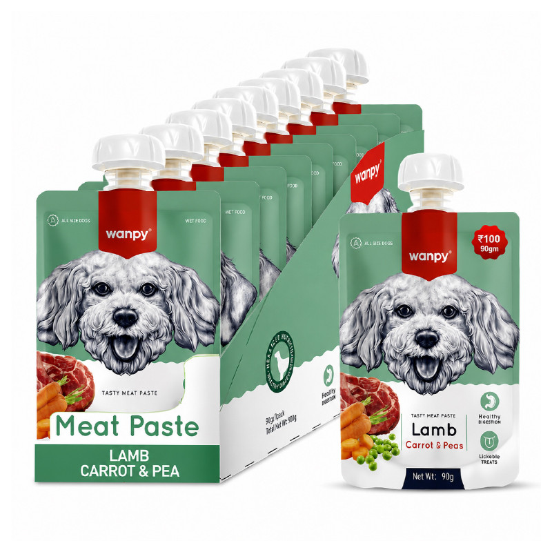 پودینگ سگ ونپی مدل Tasty Meat Paste طعم گوشت بره، هویج و نخود فرنگی بسته 10 عددی