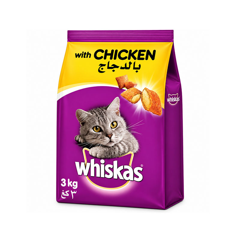 غذای خشک گربه بالغ ویسکاس مدل Cat Food With Chicken طعم مرغ وزن 3 کیلوگرم