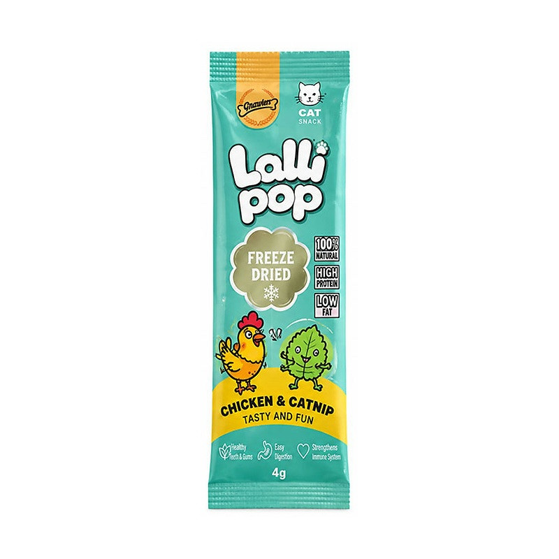 تشویقی گربه گناولرز مدل LolliPop Freeze Dried با طعم مرغ و کت‌نیپ وزن ۴ گرم