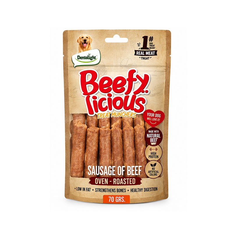 تشویقی سگ دنتالایت مدل Beefylicious Sausage طعم گوشت گاو وزن ۷۰ گرم