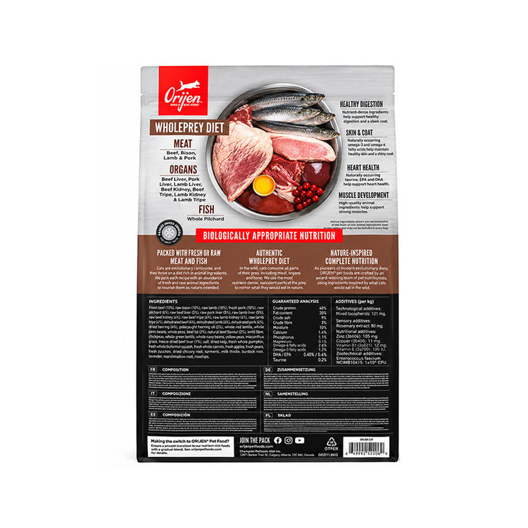غذای خشک گربه اوریجن مدل Adult Regional Red با طعم گوشت گاو، ساردین، گراز وحشی، بایسون، بره، خوک وزن 340 گرم