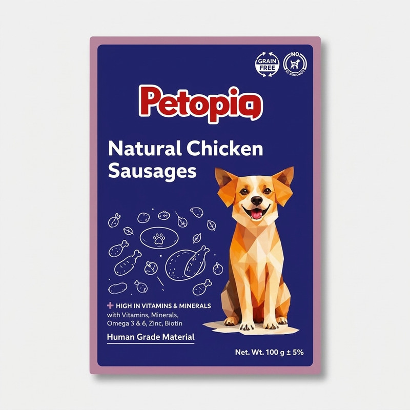 پوچ سگ پتوپیا مدل Natural Chicken Sausages طعم سوسیس طبیعی مرغ وزن ۱۸۵ گرم