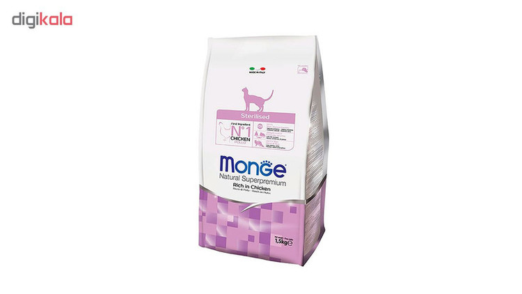 غذای خشک گربه بالغ عقیم شده مونژه مدل Monge Sterilised با طعم مرغ وزن 1.5 کیلوگرم