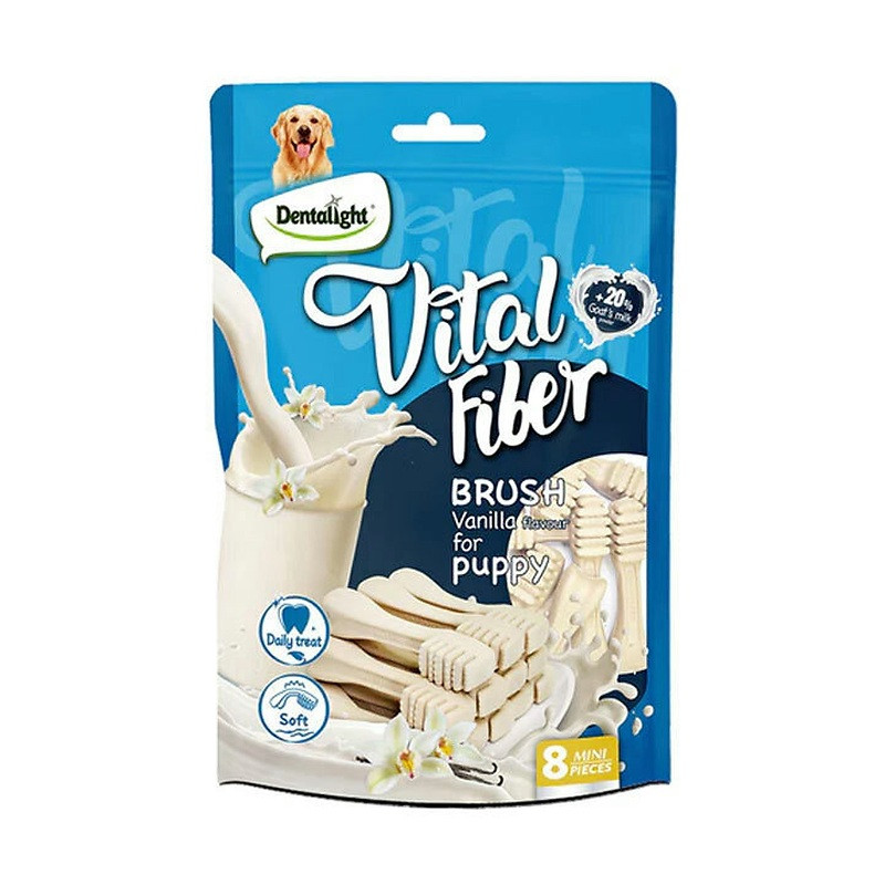 تشویقی سگ دنتالایت مدل Vital Fiber Brush با طعم شیر بز و وانیل وزن 80 گرم بسته 8 عددی