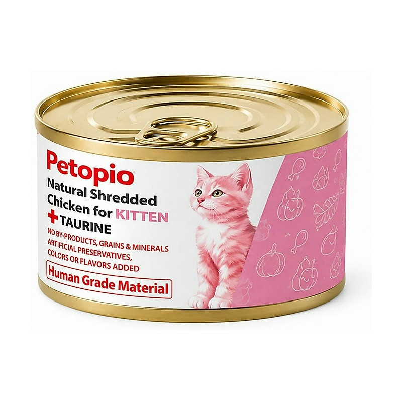کنسرو غذای بچه گربه پتوپیا مدل Natural Shredded Kitten طعم مرغ ریش‌ریش‌شده وزن ۱۱۰ گرم
