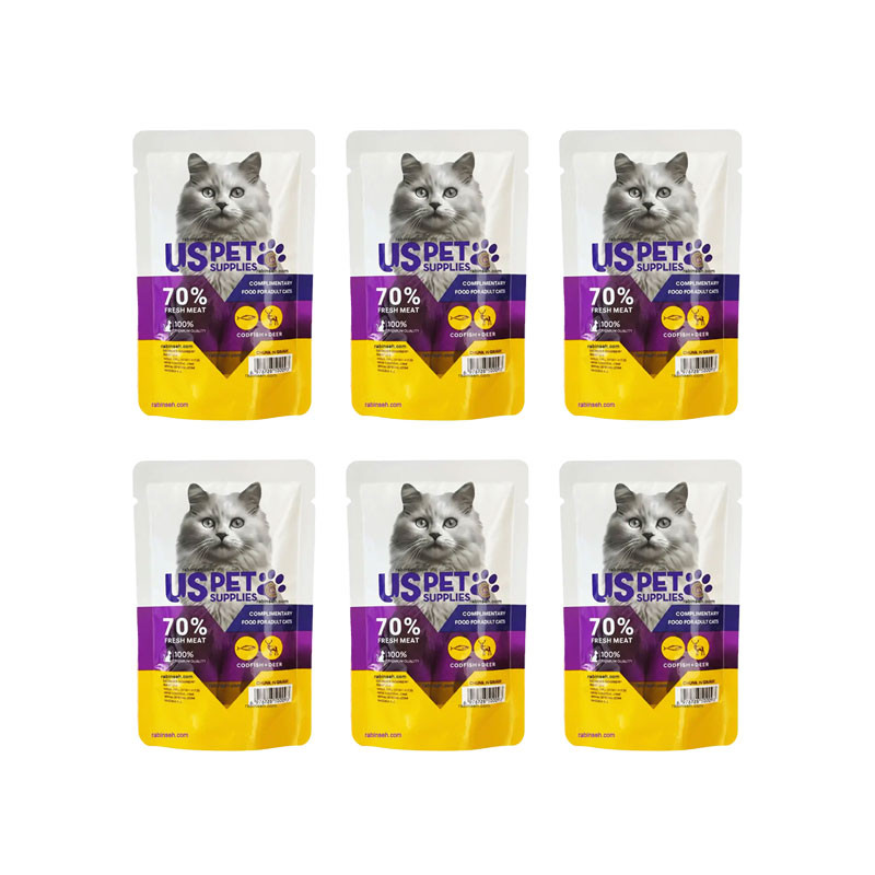 پوچ گربه بالغ یو اس پت مدل Fresh Meat Pack با طعم گوزن و ماهی کاد وزن 100 گرم بسته 6 عددی