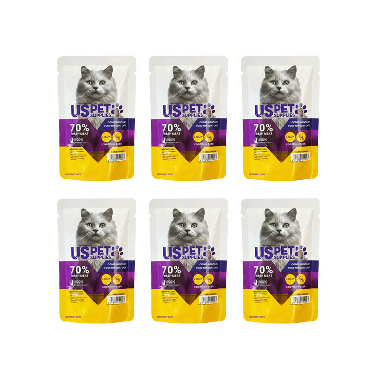 پوچ گربه بالغ یو اس پت مدل Fresh Meat Pack با طعم گوزن و ماهی کاد وزن 100 گرم بسته 6 عددی
