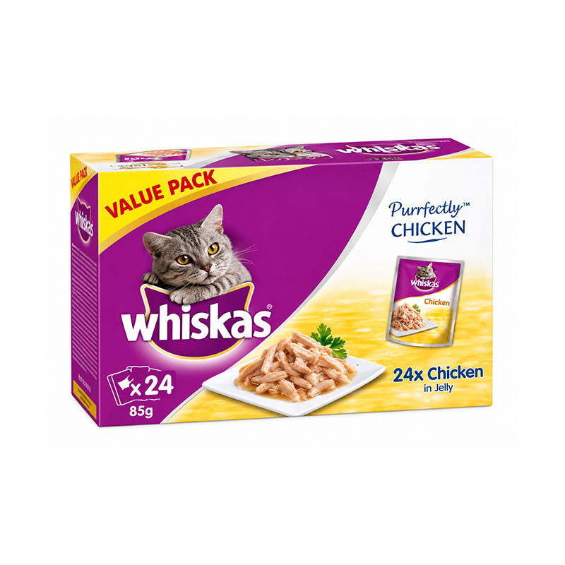 پوچ گربه ویسکاس مدل Purrfectly Chicken Entree طعم مرغ وزن 2040 گرم بسته 24 عددی
