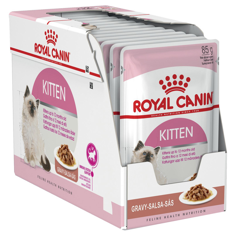 پوچ گربه رویال کنین مدل Kitten gravy وزن 1020 گرم بسته 12 عددی