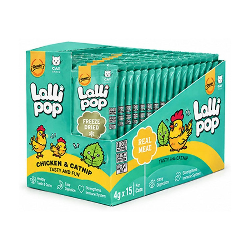 تشویقی گربه گناولرز مدل LolliPop Freeze Dried با طعم مرغ و کت‌نیپ بسته 15 عددی