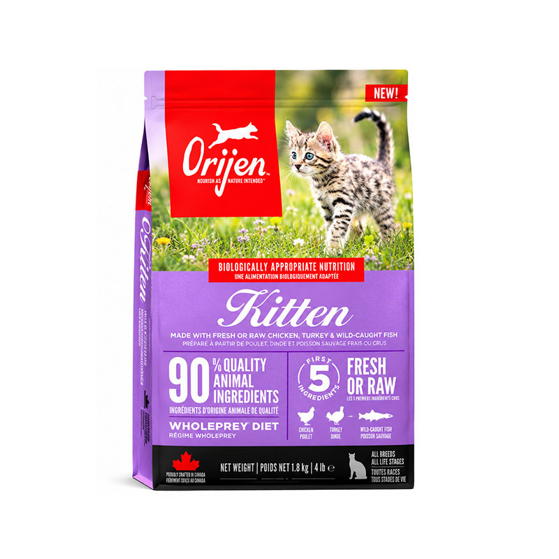 غذای خشک گربه نابالغ اوریجن مدل Kitten 1.8 با طعم مرغ، بوقلمون، ماهی و تخم‌مرغ وزن ۱.۸ کیلوگرم