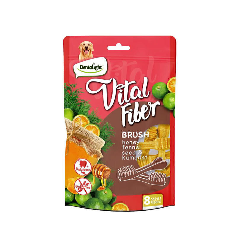 تشویقی سگ دنتالایت مدل Vital Fiber Brush طعم عسل، دانه رازیانه و کامکوات وزن 80 گرم
