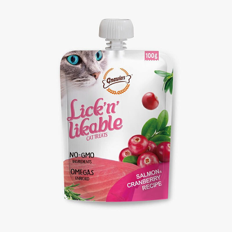 پودینگ گربه بالغ گناولرز مدل Lickable Treat طعم سالمون و کرنبری وزن 100 گرم