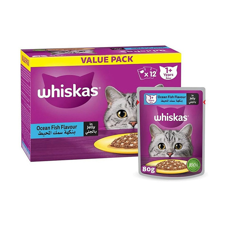 پوچ گربه بالغ ویسکاس مدل Cat Pouch in Jelly با طعم ماهی 80 گرم بسته 12 عددی